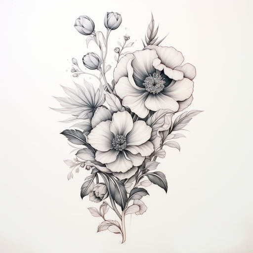 Black ink flower tattoo drawing