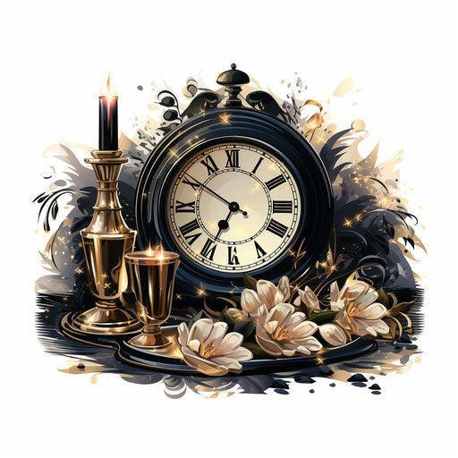 New Years Eve clipart in the style of Chiaroscuro Art, on a white background