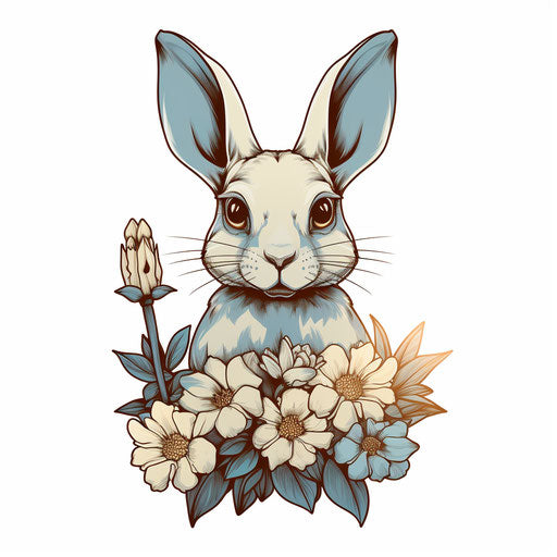 Easter bunny holding a banner and flower