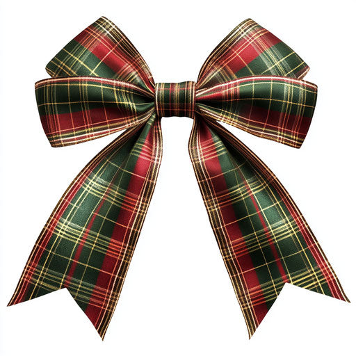 Realistic Christmas Plaid Ribbons clipart, high resolution, transparent background, isolated
