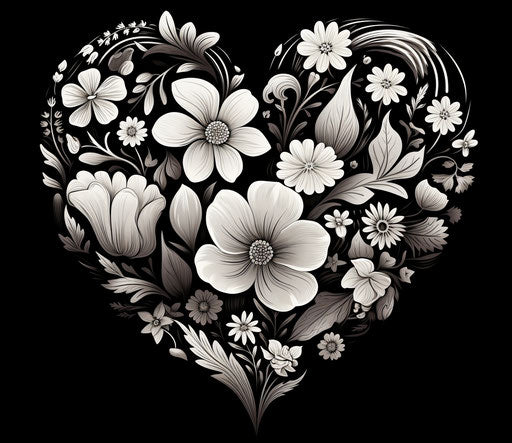 Heart in black and white with flower images