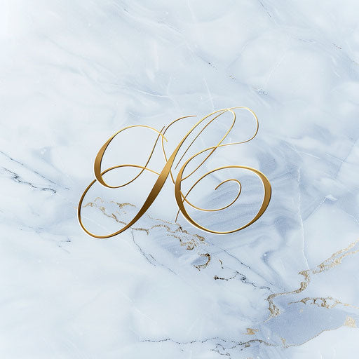 New logo in elegant cursive with marble background and gold accents