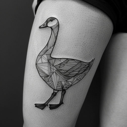Modern goose tattoo, minimalist black and white lines