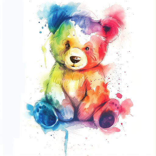 Vibrant watercolor teddy bear tattoo design