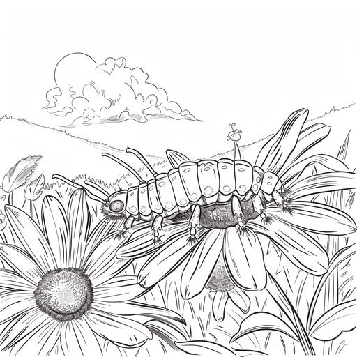 Caterpillar enjoying morning sun on flower petal