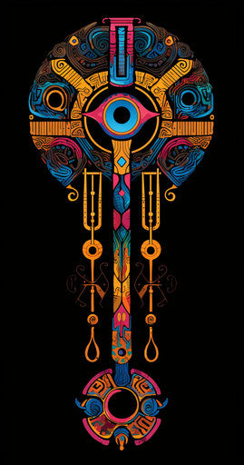 Egyptian ankh cross with circle, eye, womancore style