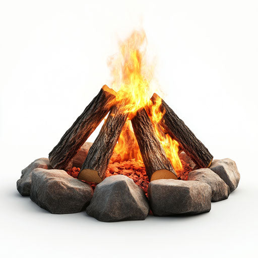 3D campfire on flat white background, isolated clipart