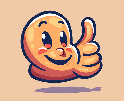 Emoji with thumbs up, orange and indigo, happy expressionism