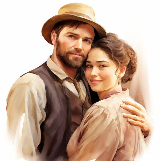 Couple image in the style of Oil painting, on a white background