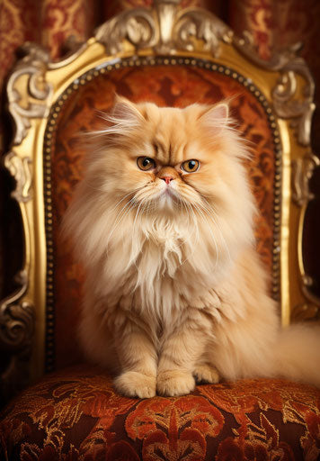 Beautiful golden Persian cat on stage in artistic style