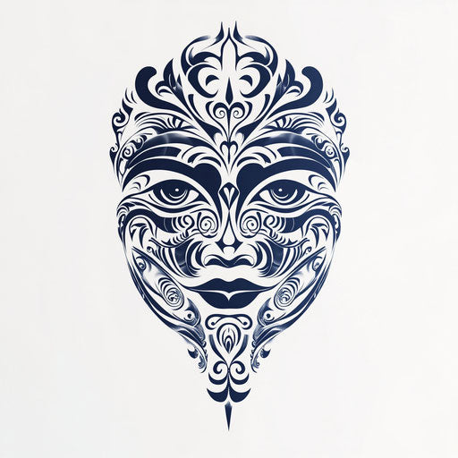 A maori face tattoo in clipart style with a modern twist