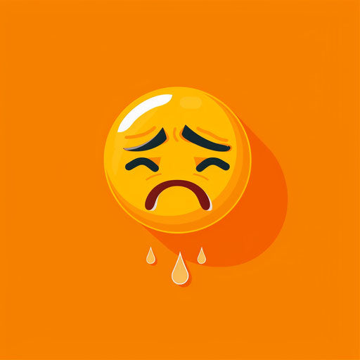 Crying emoji clipart, simple transparent orange background