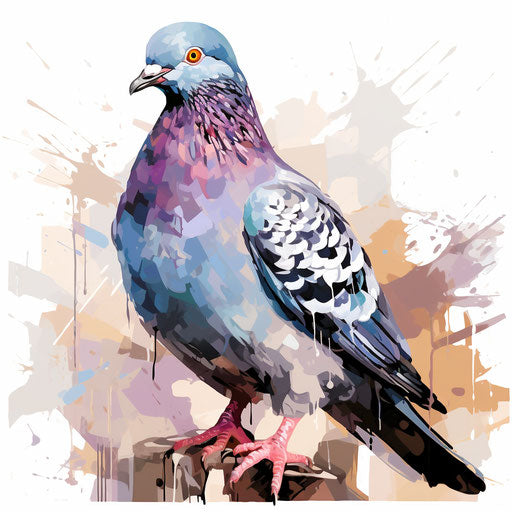 Pigeon clipart in the style of Impressionistic Art, on a white background