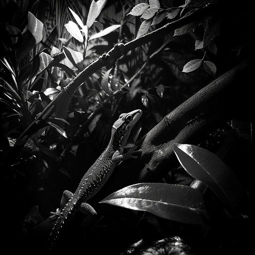 Gecko lizard in a dramatic monochrome jungle