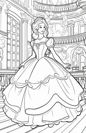 Princess belle coloring pages, precisionist lines style