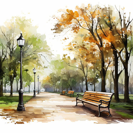 Park clipart in the style of Oil painting, on a white background