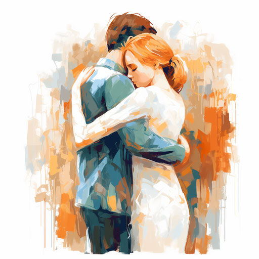 Hug illustration in the style of Impressionistic Art, on white background