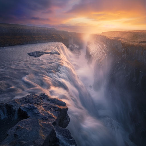 Gullfoss Falls, Iceland, high detail with rising mist