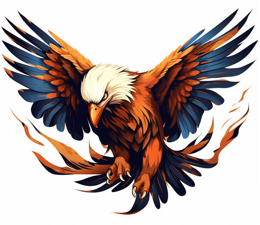 American eagle in tattoo style with orange and brown colors