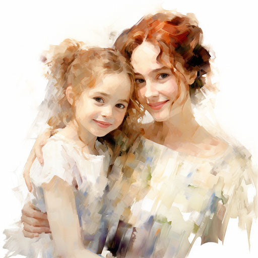 Sister illustration in the style of Impressionistic Art, on white background