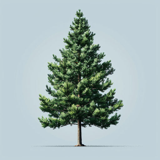 Pine tree clipart in photo realistic style with a flat blue background