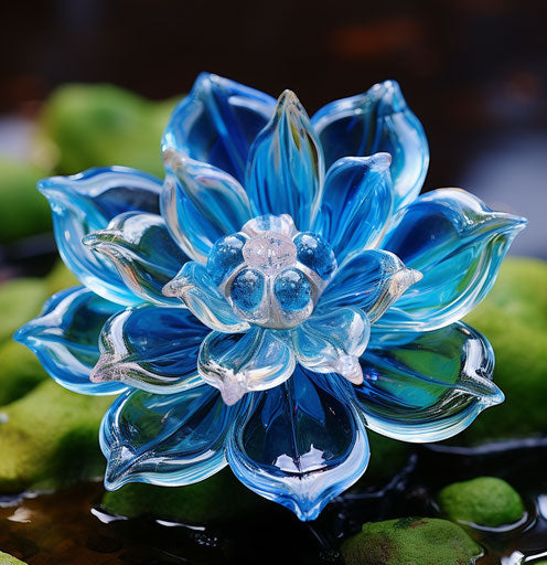 Glass green blue flower crystal in the garden