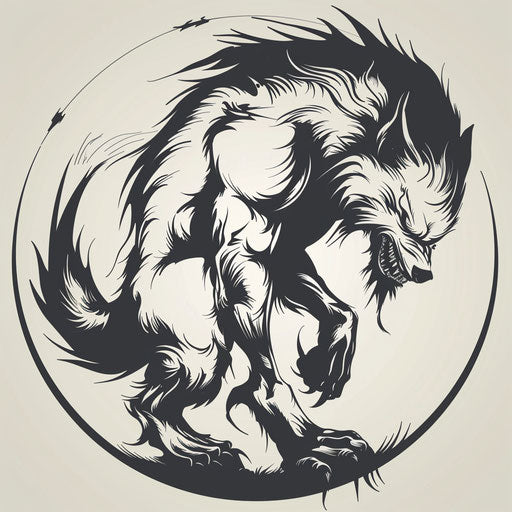 Minimalist werewolf clipart tattoo sketch