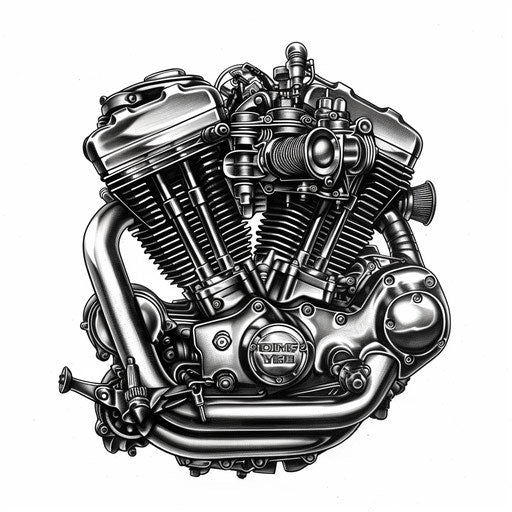 Realistic and detailed tattoo design of motorcycle engine