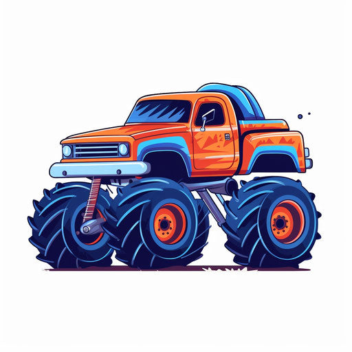 Monster truck clip art in Minimalist style, on white background