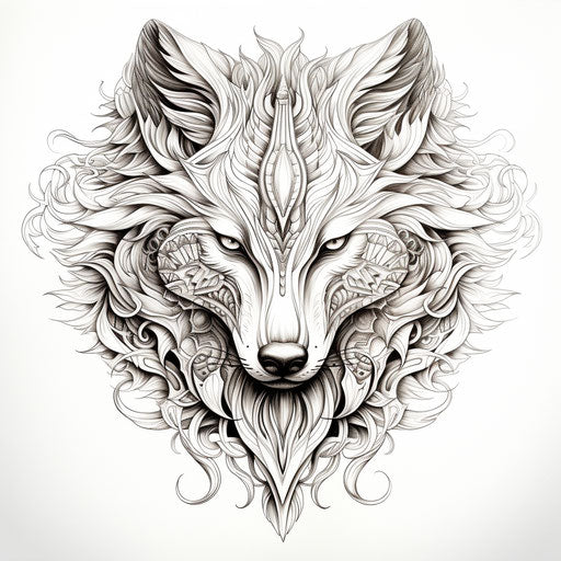 Wolf drawing coloring page with decorative ornamental motifs