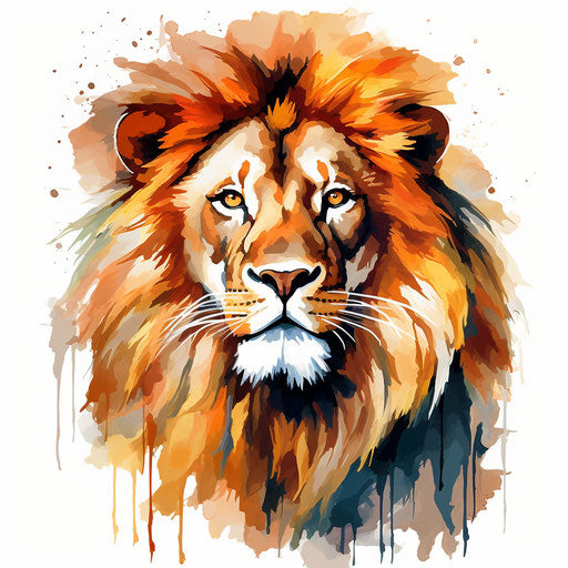 Lion head in Oil painting style, on white background