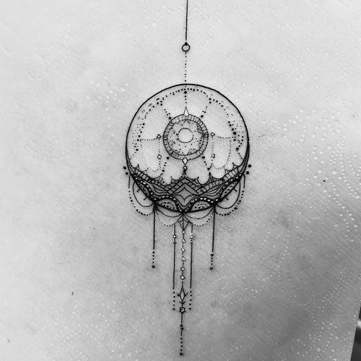 Stylish flat tattoo sketch of a circle with delicate lace patterns