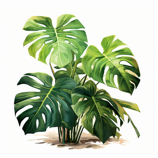 Monstera illustration in the style of Impressionistic Art, on white background