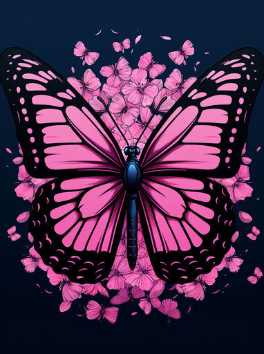 Monarch butterfly in pink and black kawaii style, animated gifs