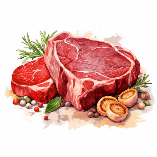 Meat illustration in the style of oil painting, on a white background