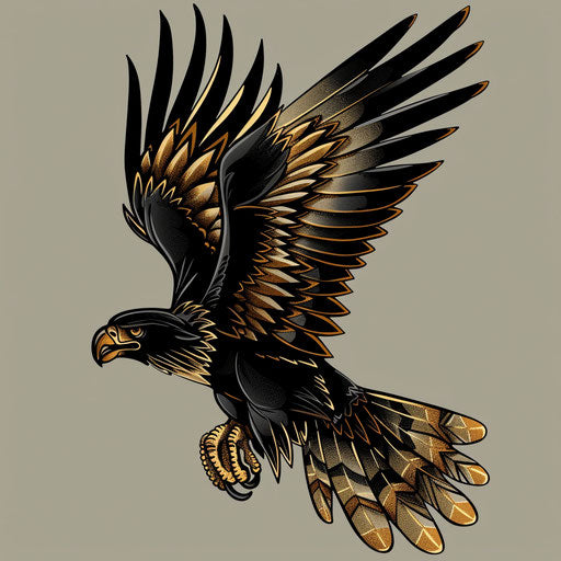 Dynamic flat tattoo sketch of a Russian mafia eagle in flight