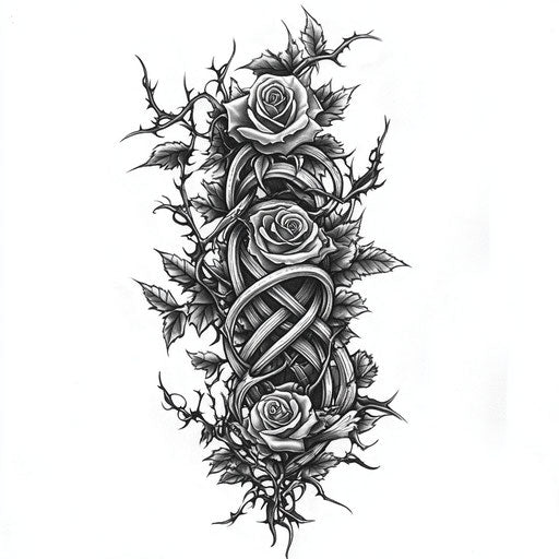 Half sleeve tattoos for women, Celtic knot intertwined with roses and thorns