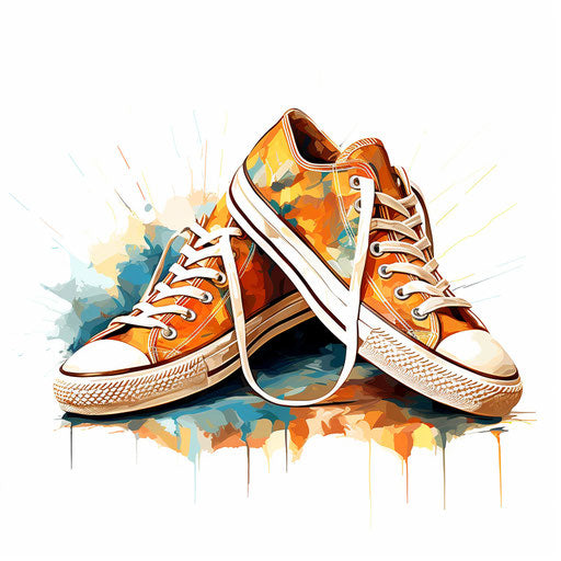Clipart shoes in the style of Impressionistic Art, on white background