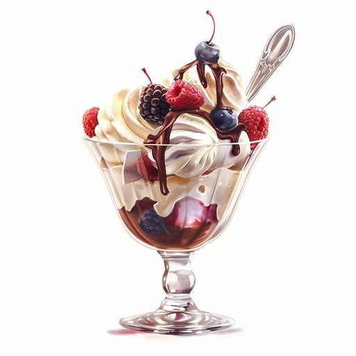Ice cream sundae clipart in photo realistic style with flat white background