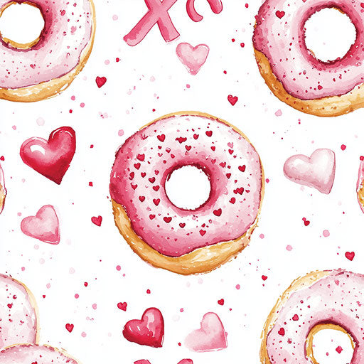 Delicious Valentine's Day donuts in seamless pattern