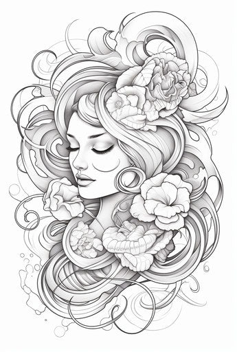 Woman's head and roses for coloring pages
