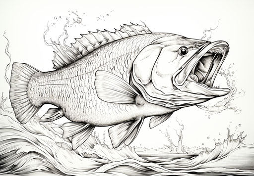 Bass fishing coloring page with fish