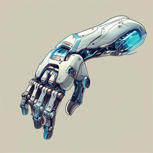 Tattoo sketch of a robotic surgical arm in silver and blue tones