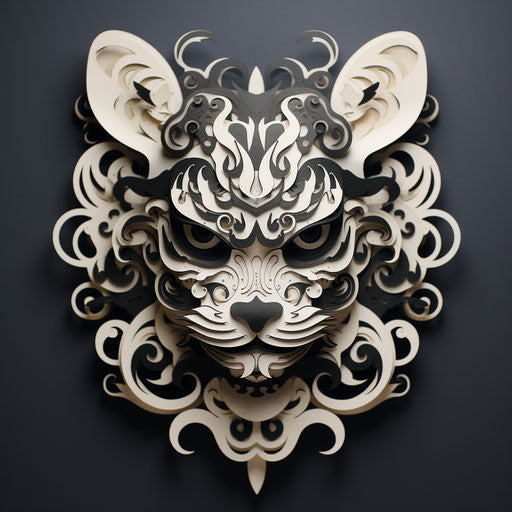 Stylized dragon head in black and white, Japanese influence