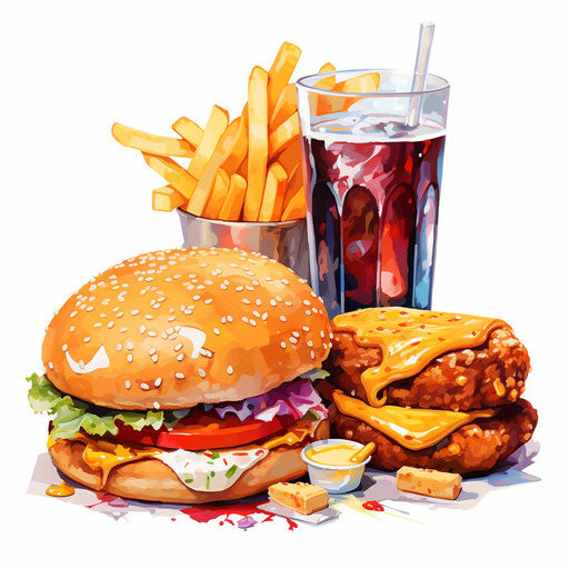 Junk food illustration in the style of Impressionistic Art