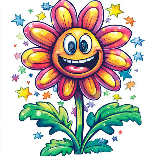 Humorous caricature of a flower with human characteristics