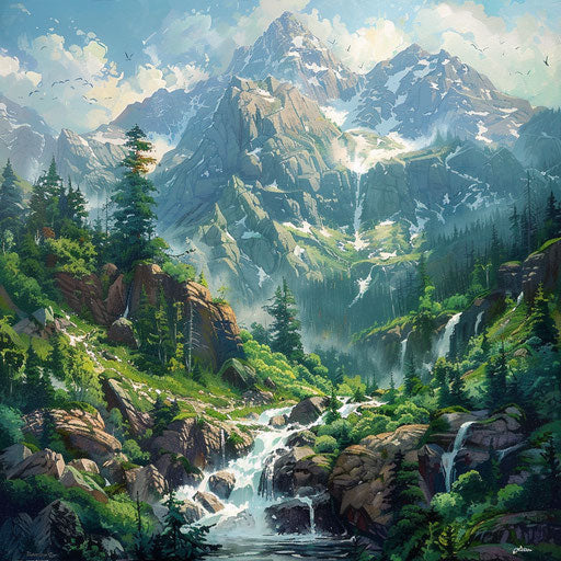 Cascade Mountain with lush greenery and flowing streams