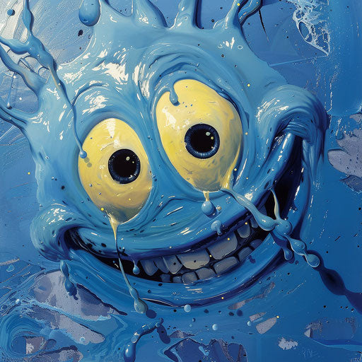 Happy face with big eye, snotty expression, little cry, splash