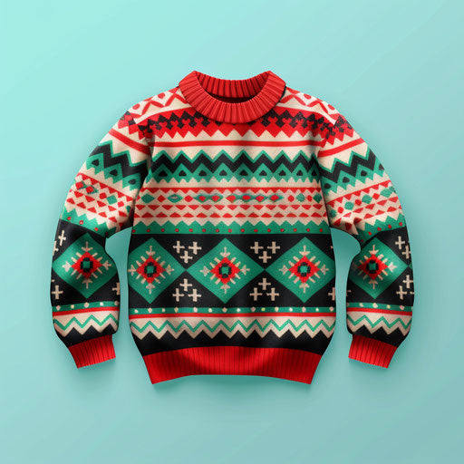 Realistic ugly sweater clipart on flat, serene aqua background