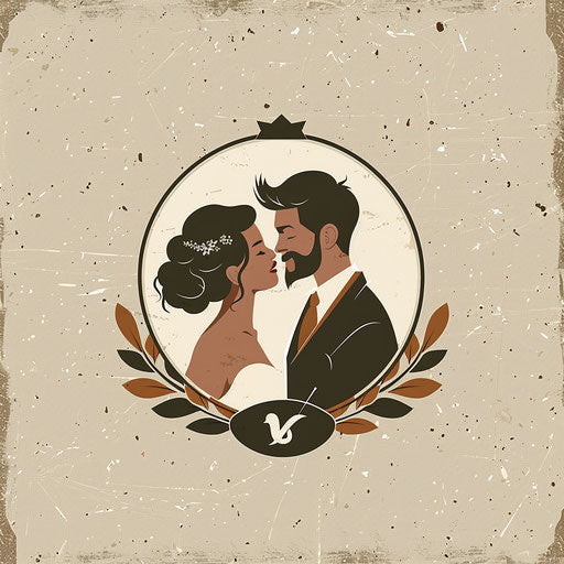Vintage badge wedding logo with retro color palette and textured background